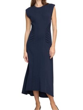 Modern Citizen Lenox Navy Ruched Panel Jersey Midi Dress Cap Sleeve Sz L